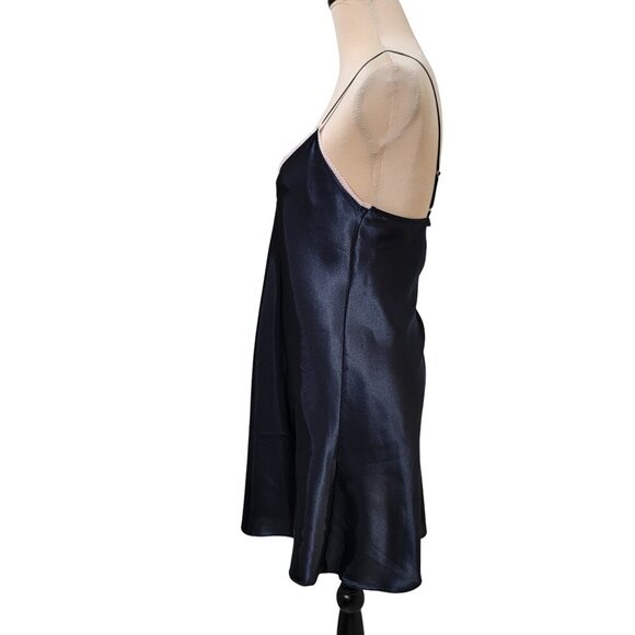 Jones New York Size M Black Satin Slip Dress with Embroidered Design, Like New - Picture 3 of 11